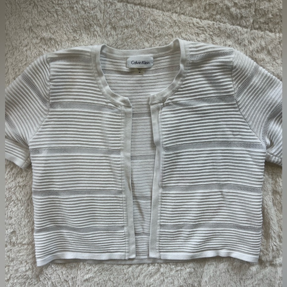 Calvin Klein Ribbed Short Sleeve Cardigan with Clasp Front